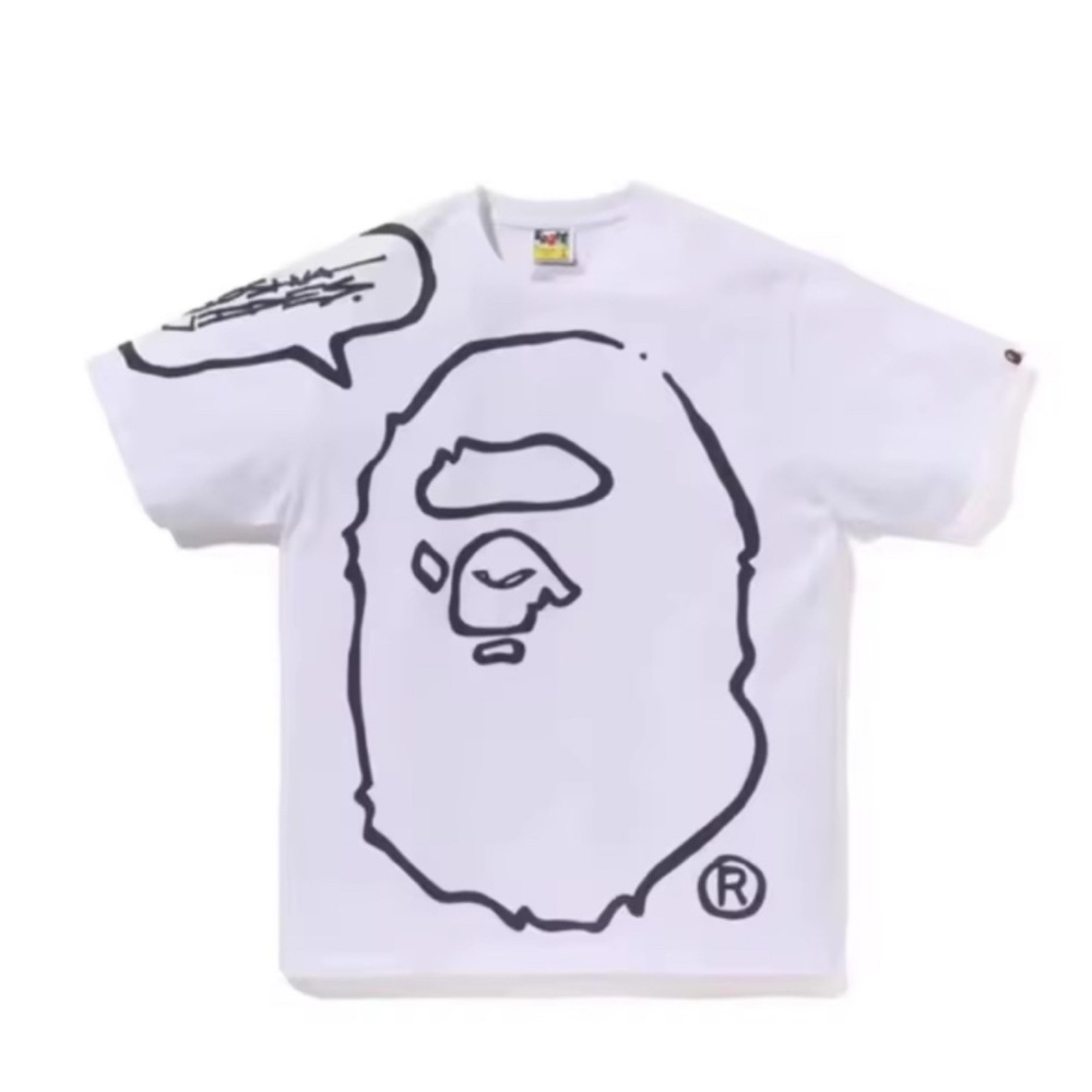 Bape White Tee with Black Ape Head Graphic